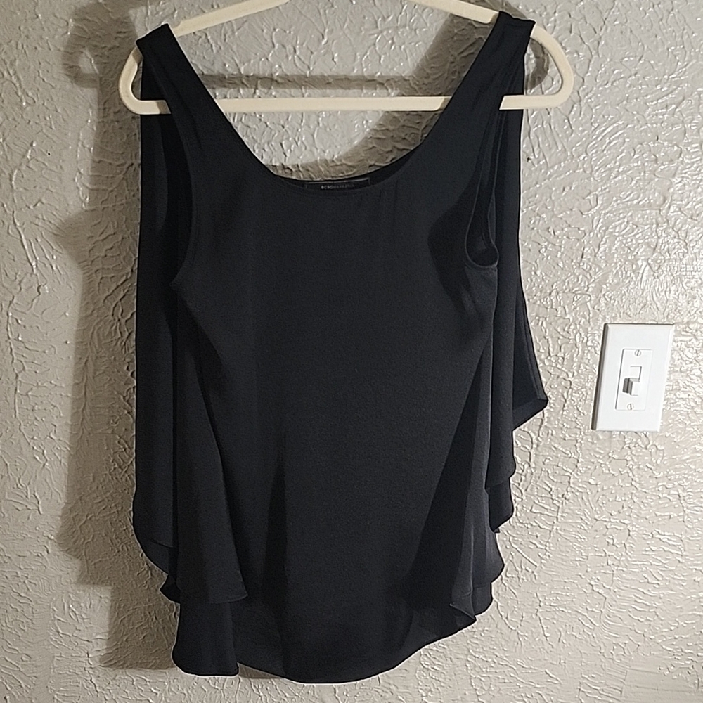 BCBGMaxAzria Asymmetrical Black Sleeveless Tank